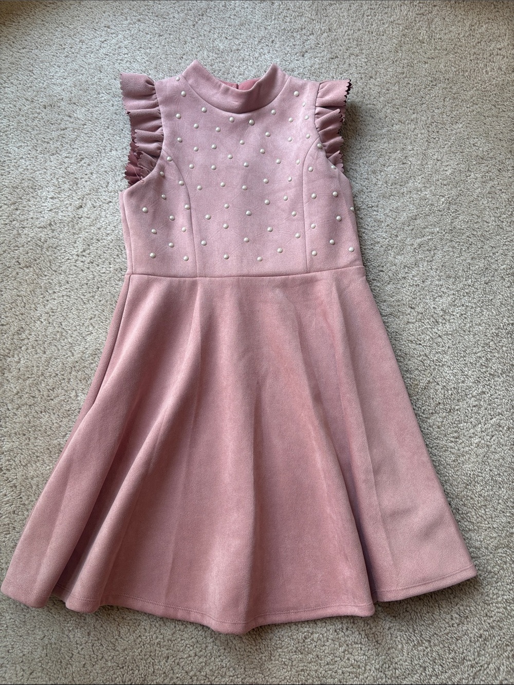 Girls' Pink Pearl-Accent Flutter Sleeve Dress